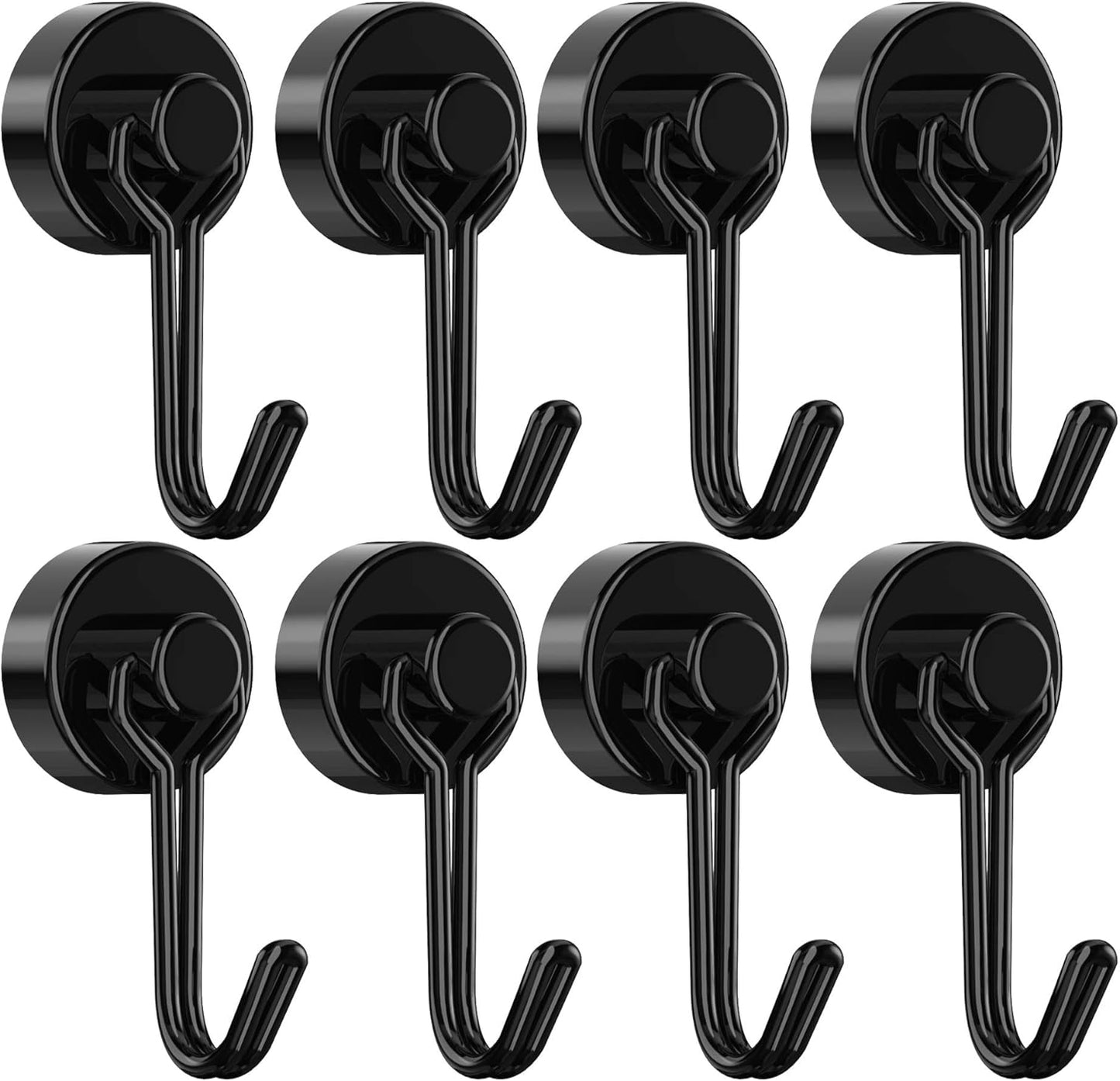 Tohoer Magnetic Hooks, Heavy Duty Neodymium Magnet Hook 30LBS with Rust Proof for Indoor Outdoor Hanging,Refrigerator,Grill,Kitchen,Key Holder,(Black, 8 x 20MM)