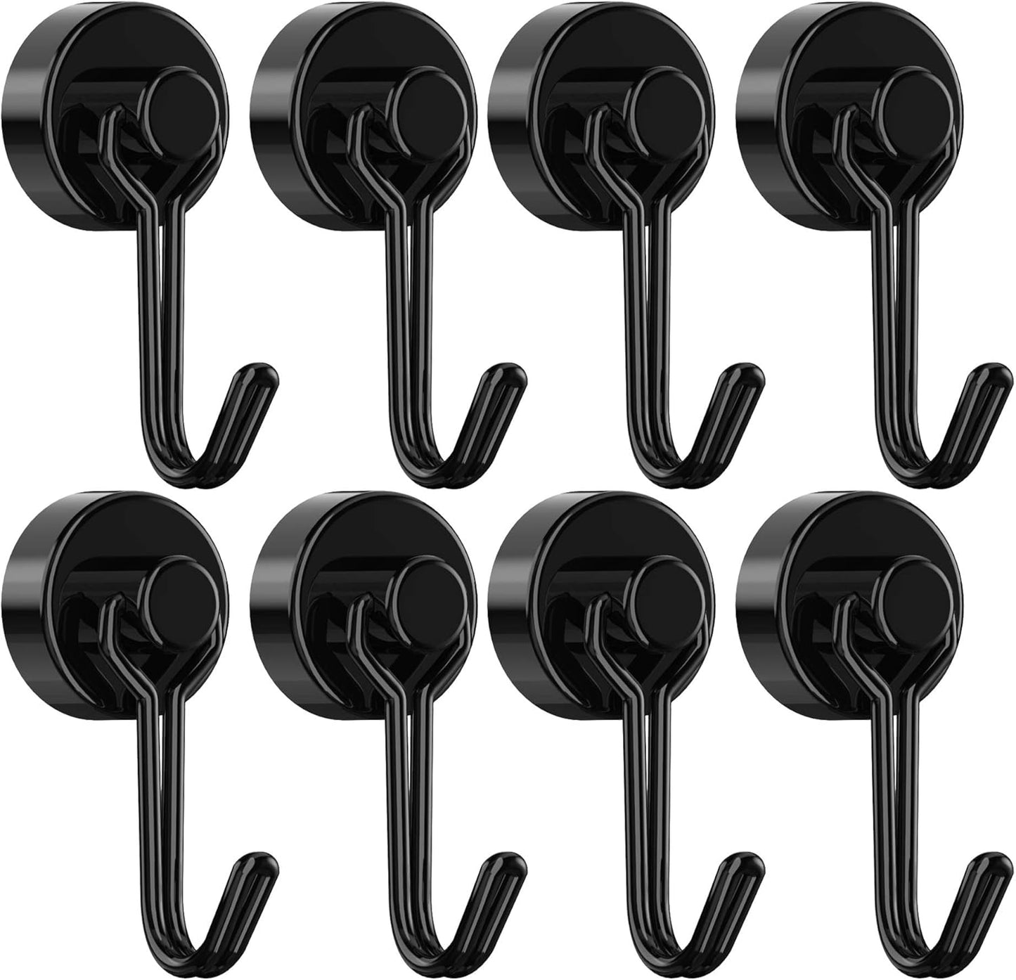 Tohoer Magnetic Hooks, Heavy Duty Neodymium Magnet Hook 30LBS with Rust Proof for Indoor Outdoor Hanging,Refrigerator,Grill,Kitchen,Key Holder,(Black, 8 x 20MM)