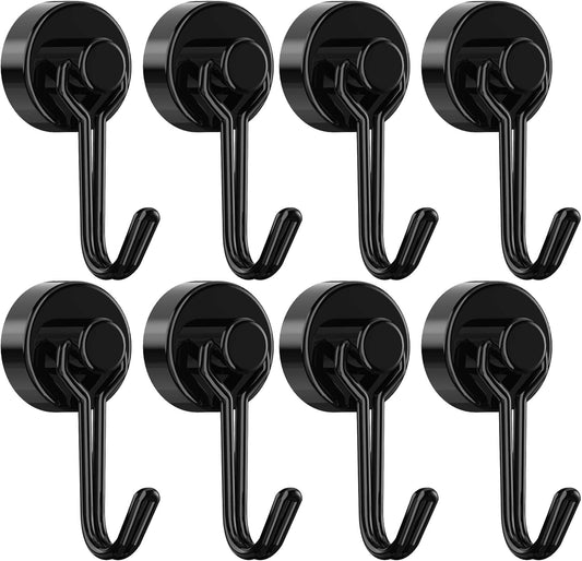 Tohoer Magnetic Hooks, Heavy Duty Neodymium Magnet Hook 30LBS with Rust Proof for Indoor Outdoor Hanging,Refrigerator,Grill,Kitchen,Key Holder,(Black, 8 x 20MM)